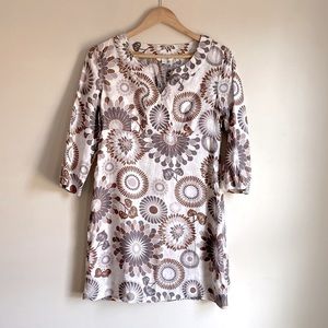 Boden 100% linen brown white floral tunic dress size 6